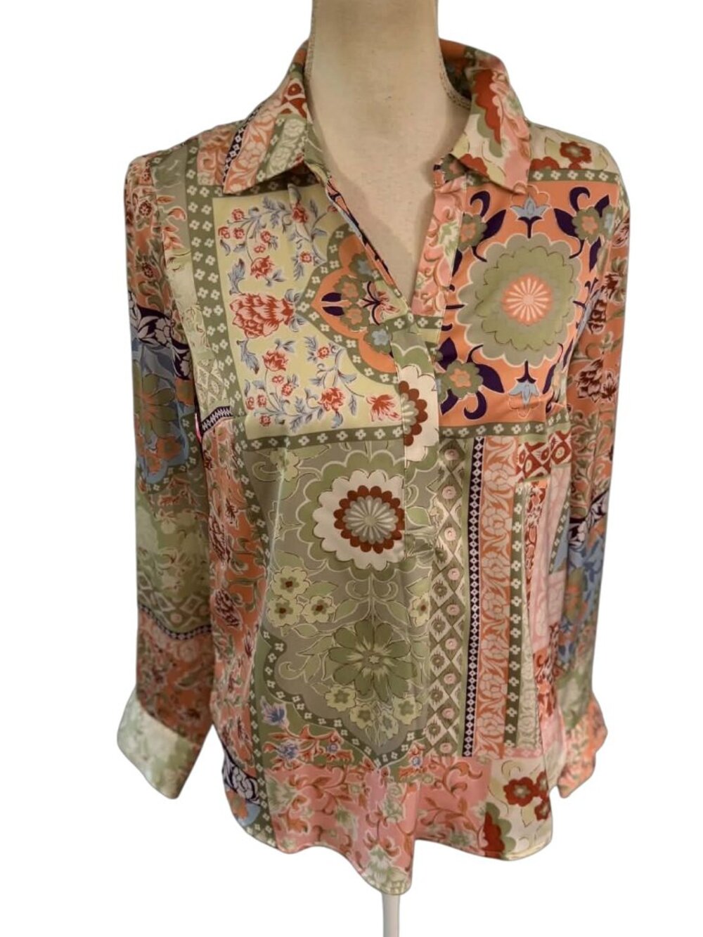 Joie Patchwork Floral Button-Down Blouse